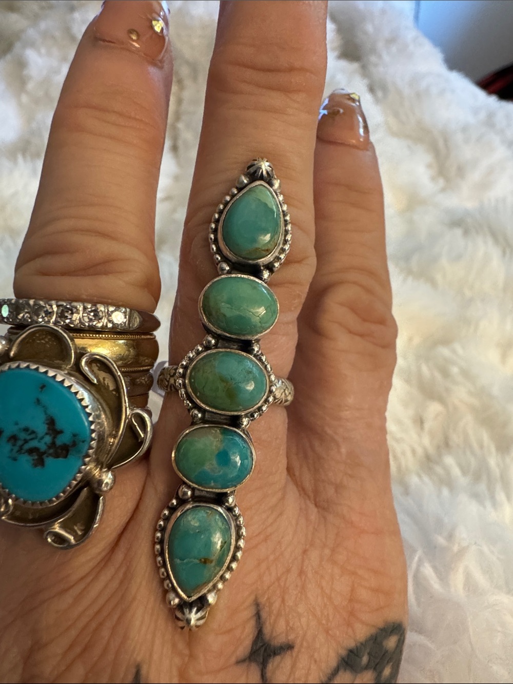 Mojave Turquoise Multi-Stone crawler ring 925 silver